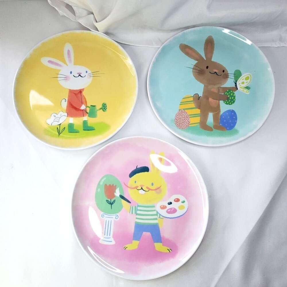 Easter-Themed Bunny Melamine Dinner Plates 10" Set Of 3 By Spritz - Picture 5 of 12